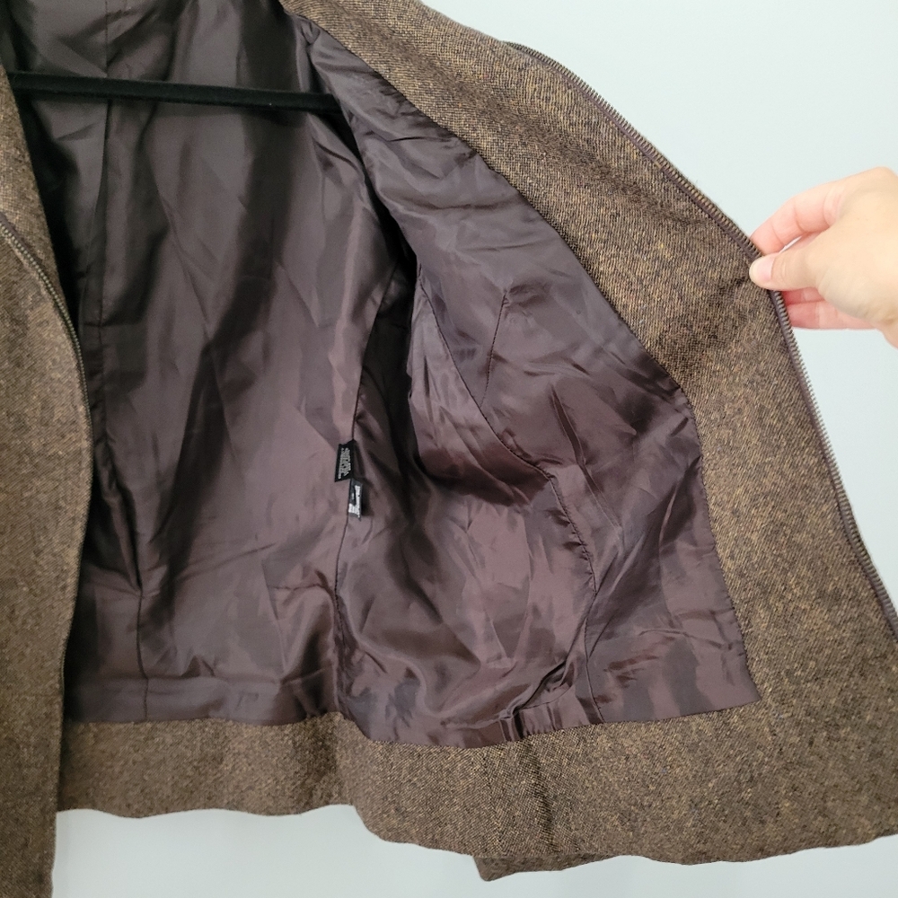 Sandro Women's Brown Tweed Wool Blazer Jacket Size 16 Minimal Classic Vintage - Picture 10 of 14